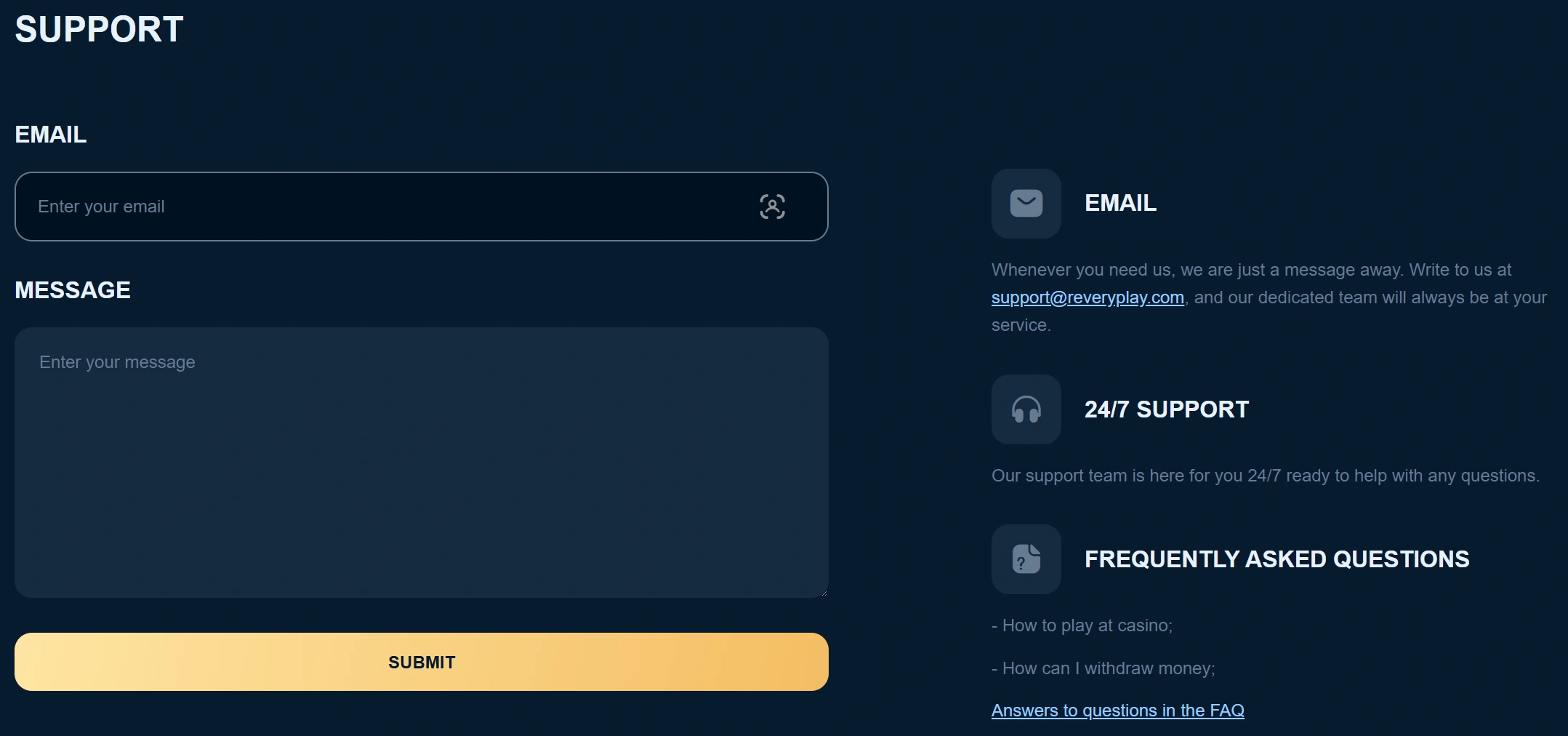 Revery Play Casino Customer Service